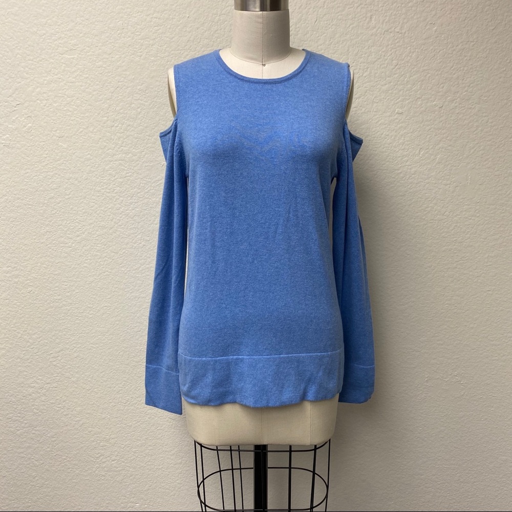 Minnie Rose Cold Shoulder Sweater Blue